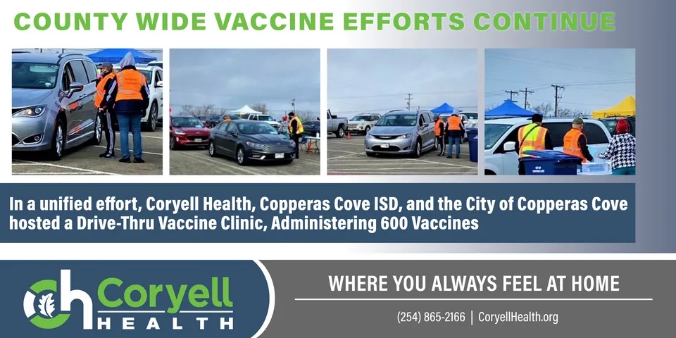 Coryell Health Provides Drive-Thru Vaccine Clinic in Copperas Cove