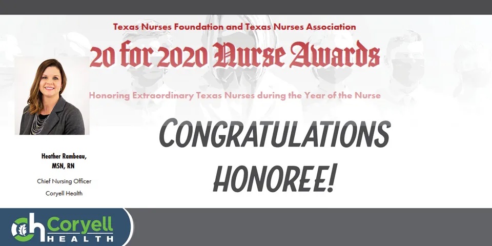 Coryell Health Chief Nursing Officer, Heather Rambeau, Wins Honorable Mention 2020- TX Nurses Foundation Board of Directors